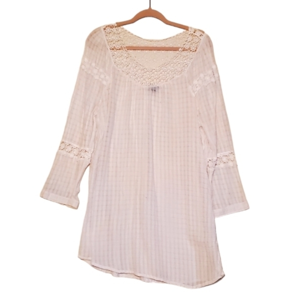 Hannah White Lace Crochet‎ Coverup Casual Dress Size Medium Women